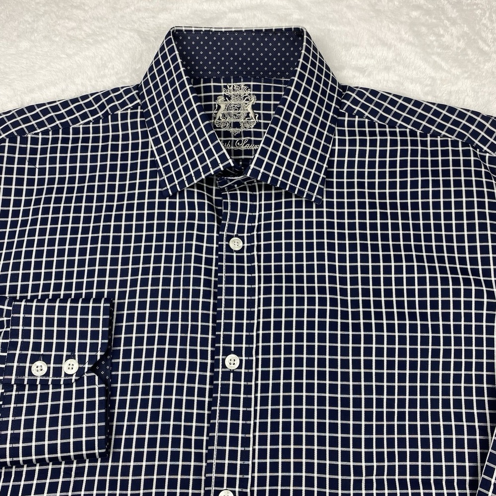 English Laundry‎ Men's Dress Shirt 16.5 32/33 Blue White Check Long Sleeve NWOT